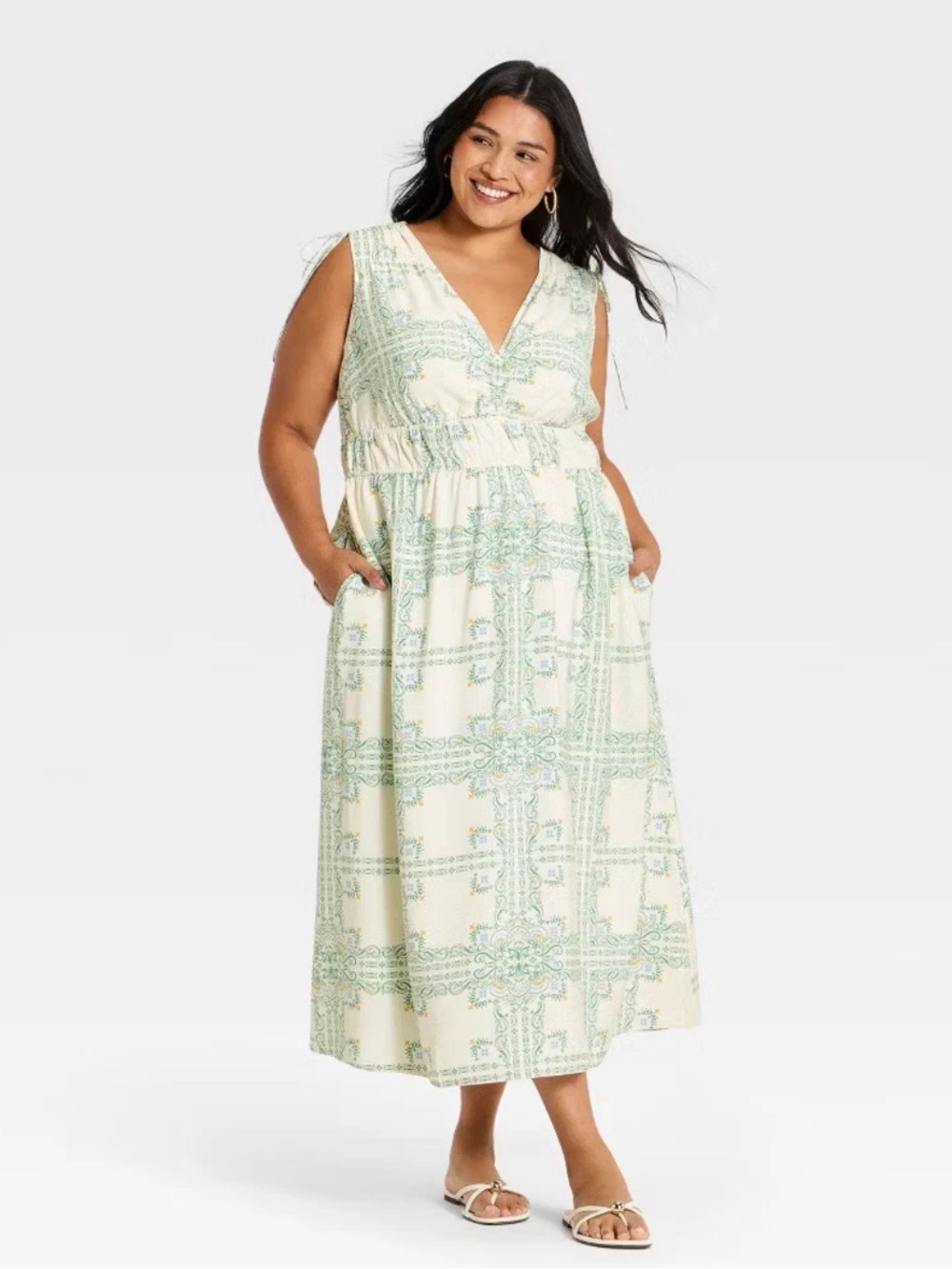 a new day Cream Maxi Dress with Light Green Print